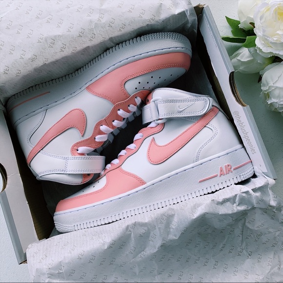 Nike Shoes - Nike Custom Painted Air Force 1 Mid - Pink Salmon NWT